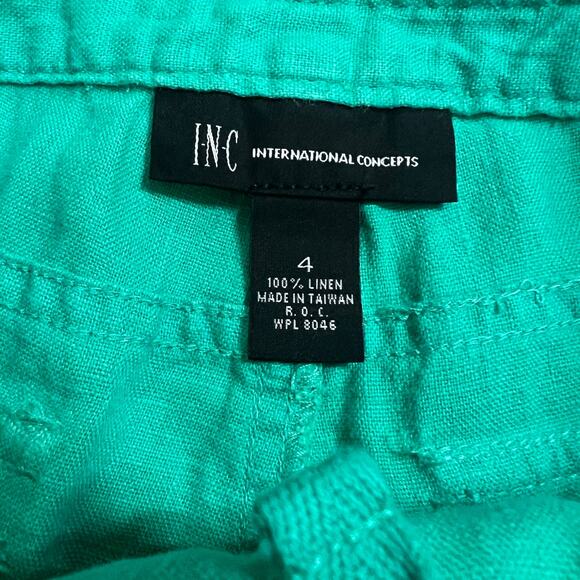 INC International Concepts Linen Shorts 4 Green Chino Cuffed Drawstring Coastal - Picture 7 of 7
